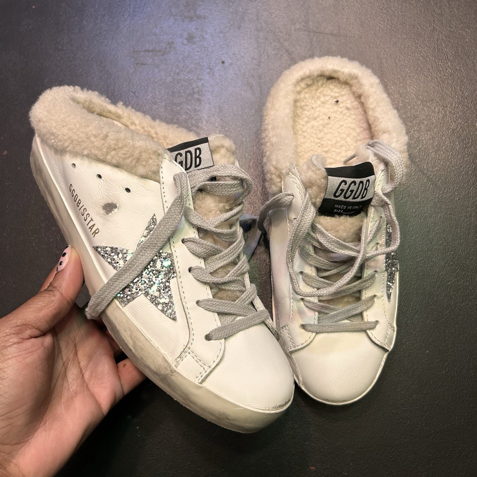Golden Goose Super-Star Sabot Shearling-Lined Sneakers Size 36